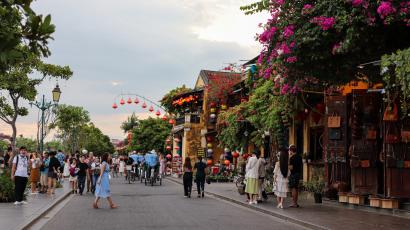 Hoi An in the tourist area beautiful flowered street