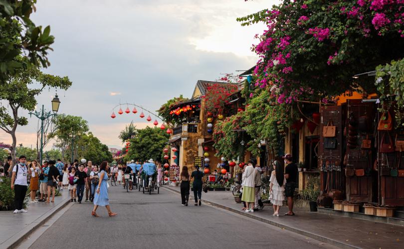 Hoi An in the tourist area beautiful flowered street