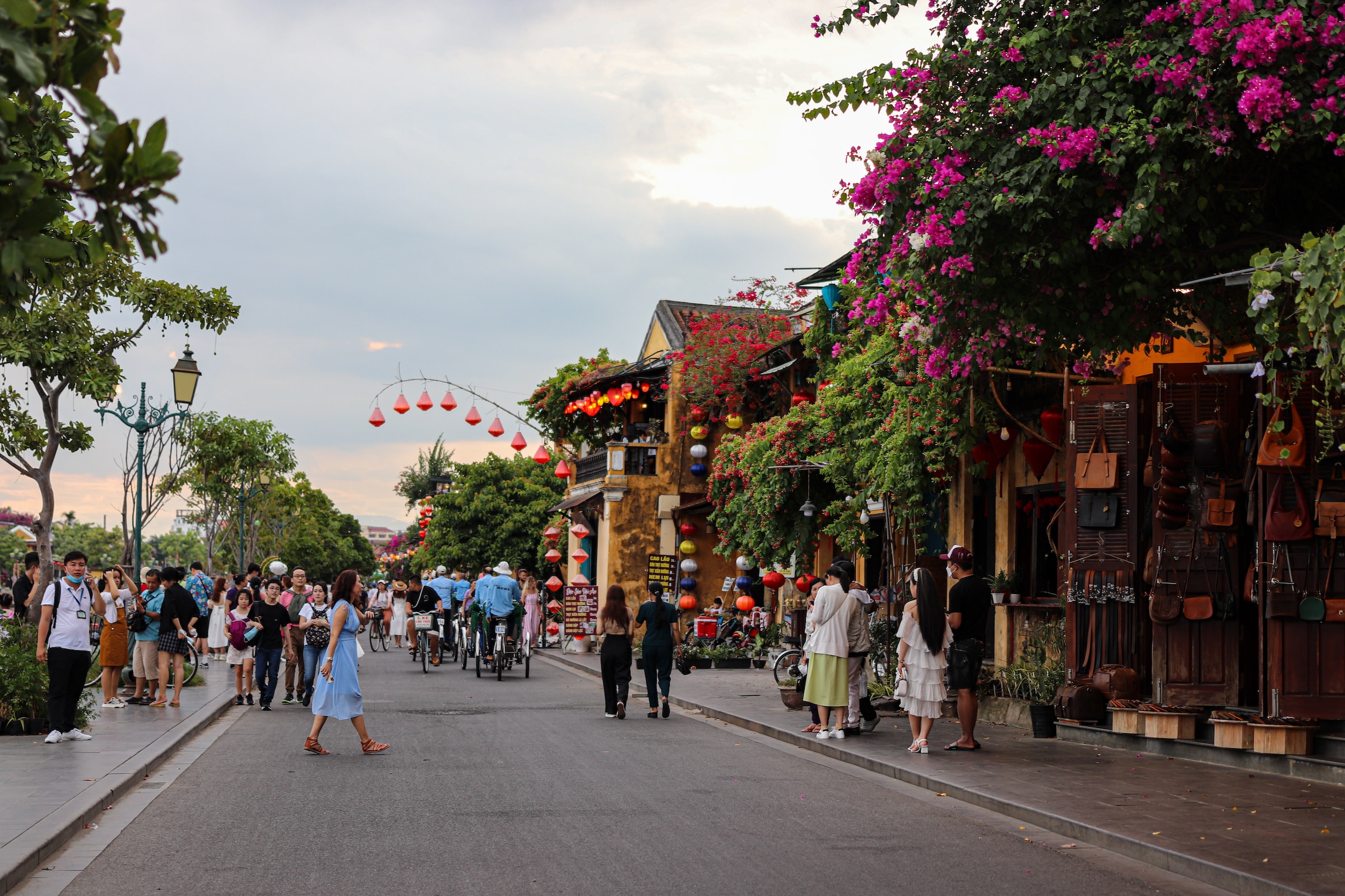 Hoi An in the tourist area beautiful flowered street